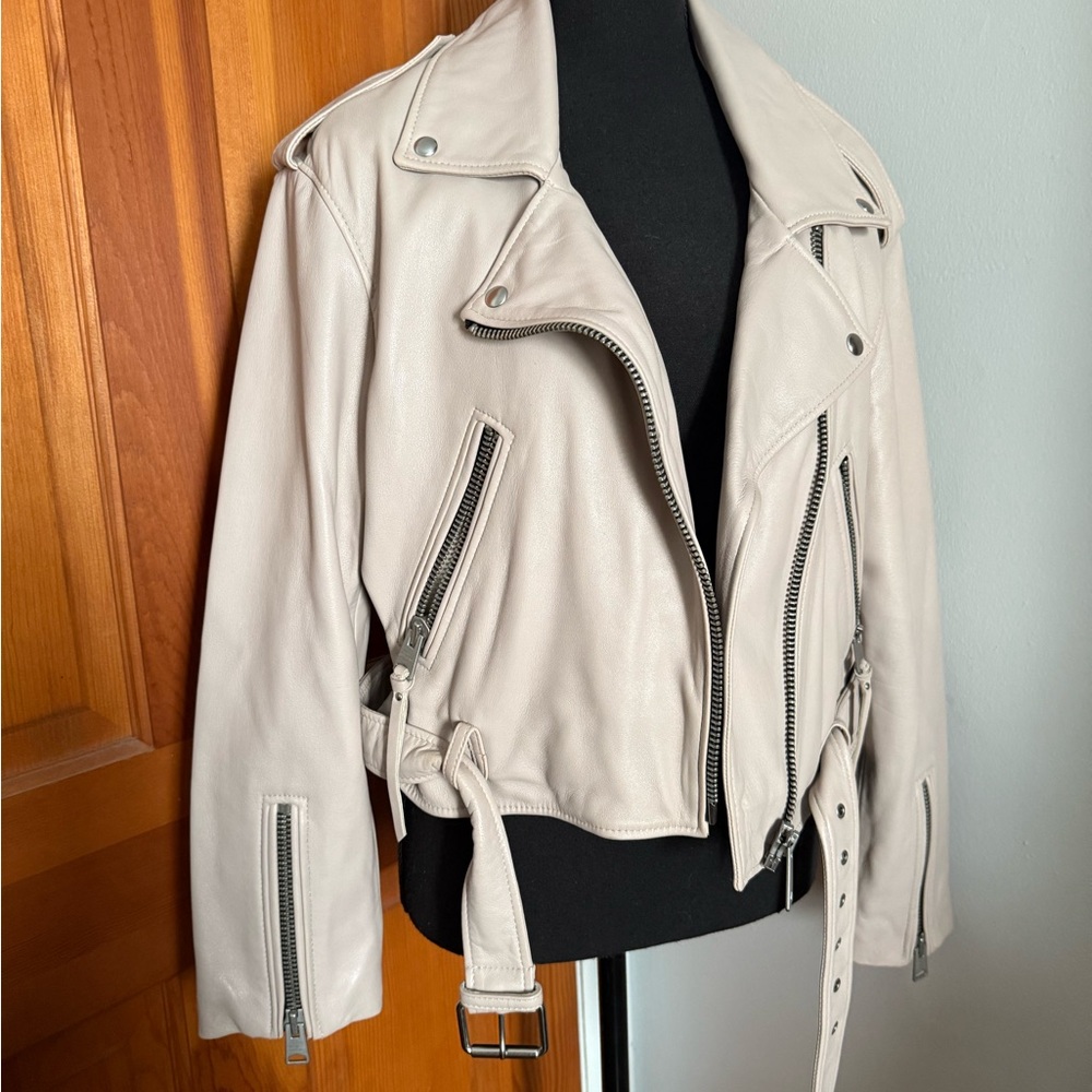 All Saints Blush Pink Balfern Leather Jacket - Picture 2 of 16